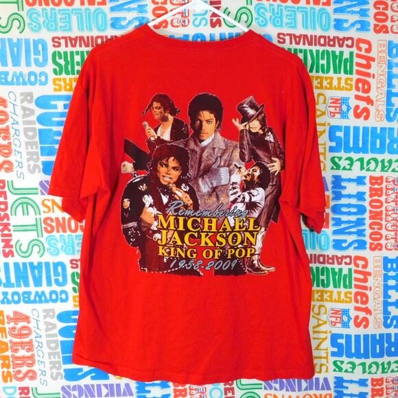 Michael Jackson King Of Pop Memorial T Shirt Size L Red Double Sided Graphic - Picture 2 of 5
